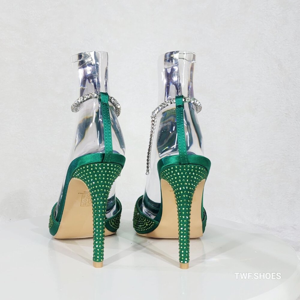 Simply Sexy Slip on Ankle Bracelet Green Rhinestone Pointy Toe High Heels - Picture 11 of 11